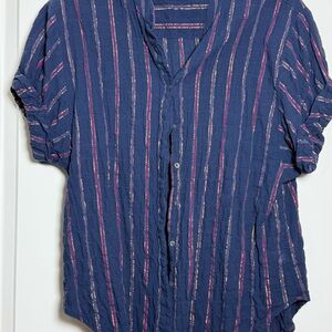 XiRENA Striped Blouse in Navy with Pink and White
